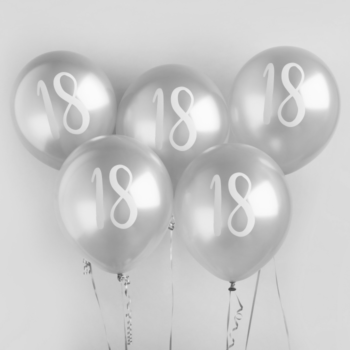 Silver 18th Birthday Latex Balloons Pack of 5 image 2